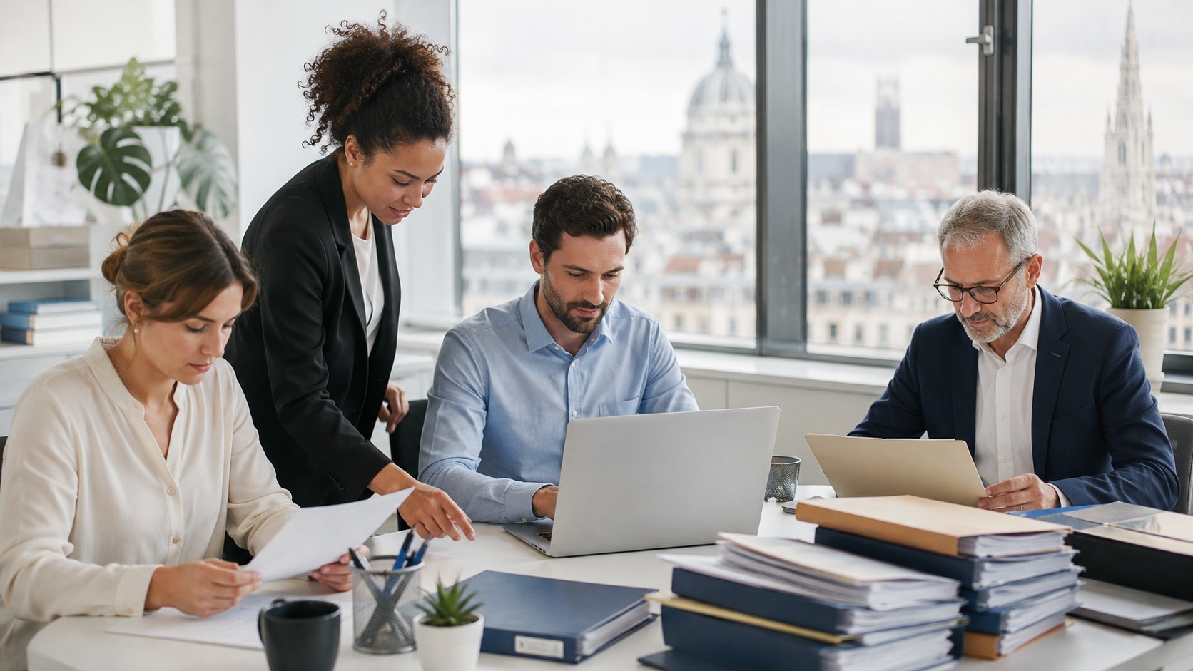 Professionnels en bureau organisant des documents